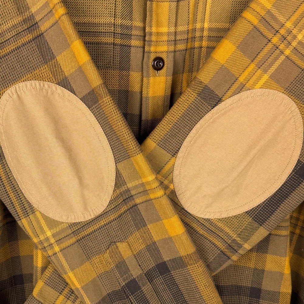 LL Bean Todd Snyder Mens Large Yellow Plaid Elbow Patch Button Up Flannel Shirt - Picture 3 of 9